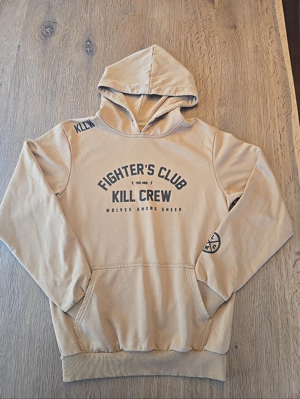 Kill Crew Fighter's Club Hoodie Tan Beige Graphic Pullover Men's Small - Picture 1 of 8